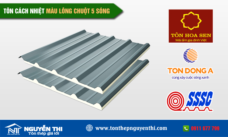 Tôn cách nhiệt màu lông chuột 5 sóng