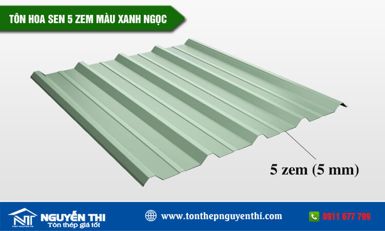 Tôn Hoa Sen 5 zem màu xanh ngọc 