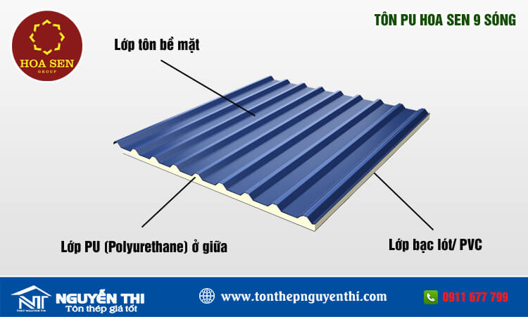 Tôn PU Hoa Sen 9 sóng