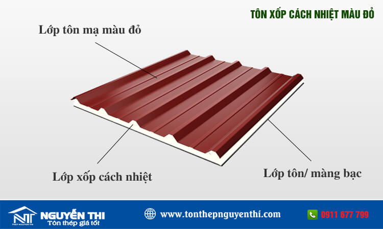 Tôn xốp cách nhiệt màu đỏ 