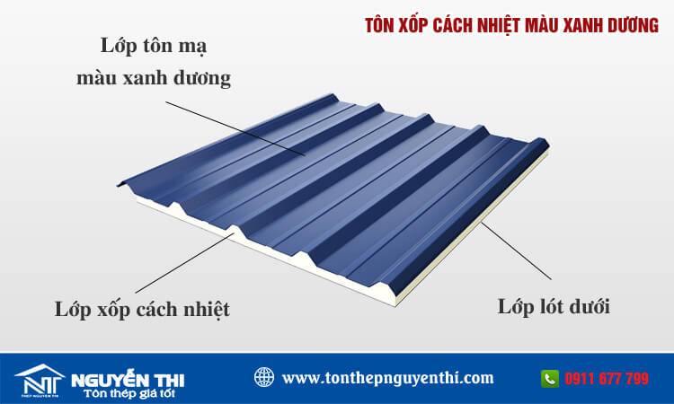 Tôn xốp cách nhiệt màu xanh dương 