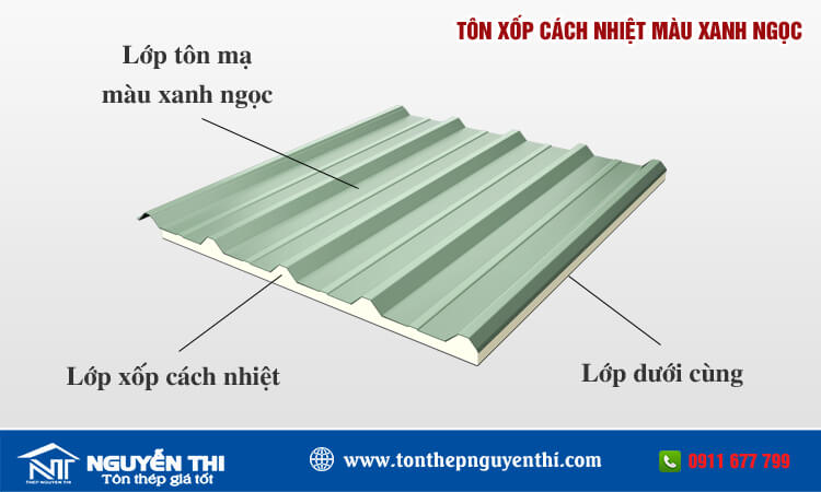 Tôn xốp cách nhiệt màu xanh ngọc 